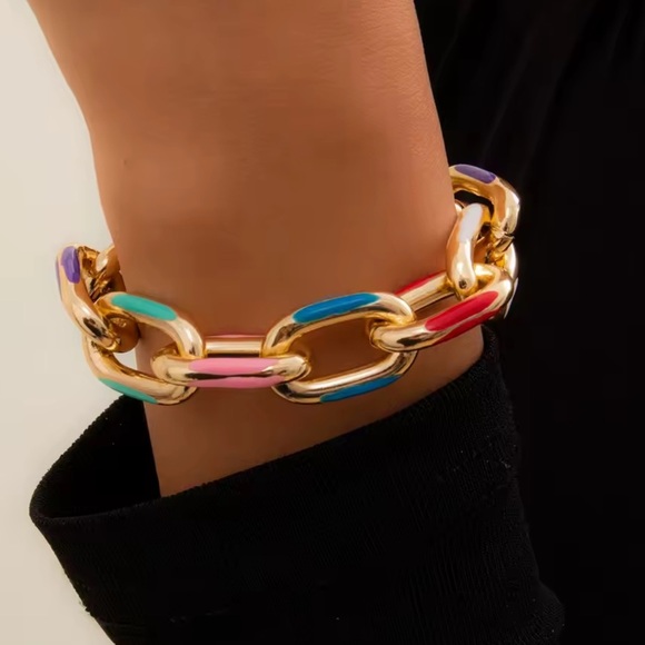 Anthropologie adjustable waterproof Multicolor Gold Chain Bracelet - Picture 3 of 8